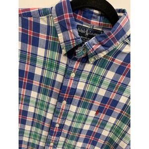 Ralph Lauren Shirt Mens Medium Blue Red Plaid Blaire Long Sleeve Button Down